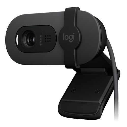Cámara web Logitech Brio 100 FHD 1080p, conexión USB, micrófono integrado, tapa de privacidad, cable 1.5 m, negro