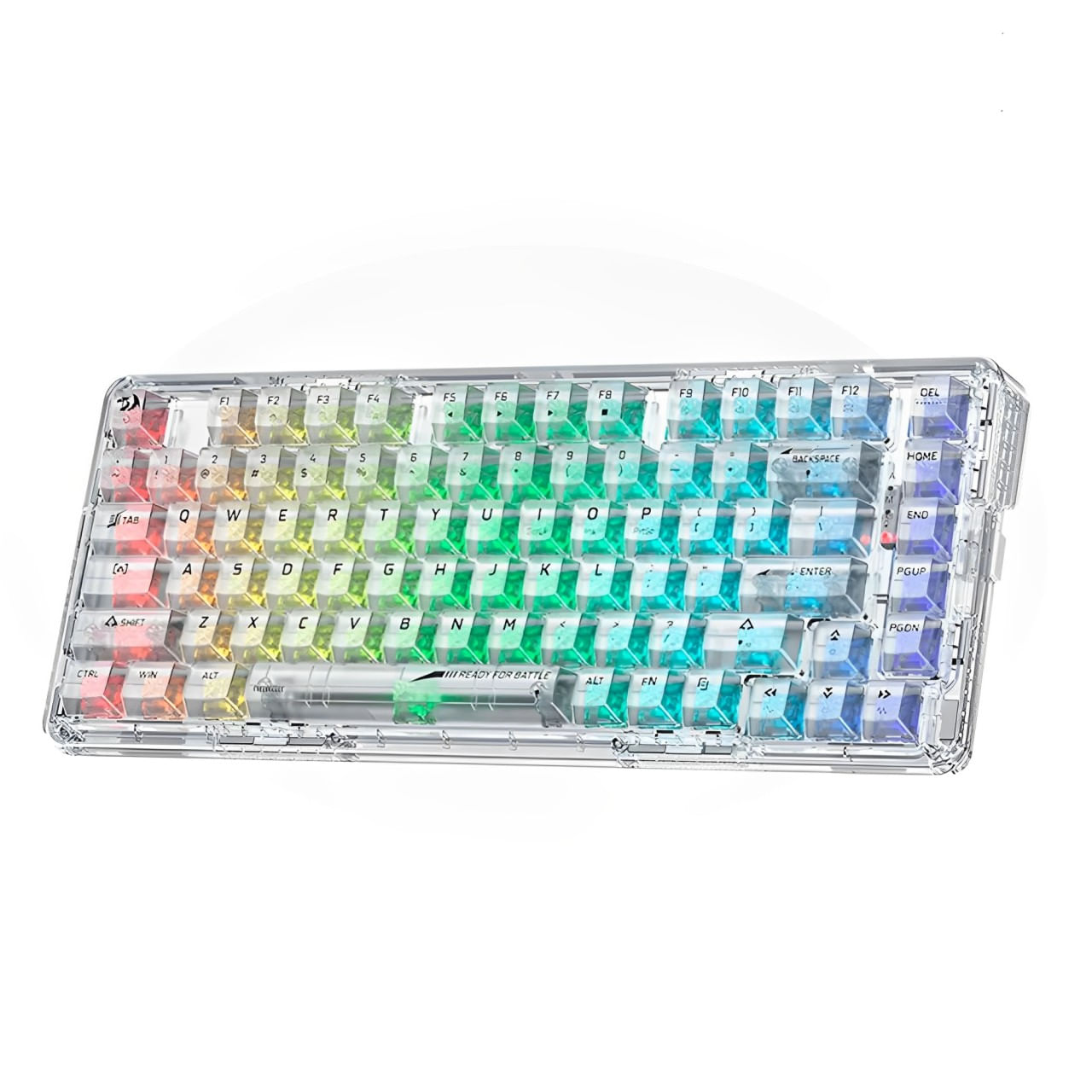 Teclado gamer Redragon ELF Pro K649CT mecánico, inalámbrico, conexión receptor USB/bluetooth, luces RGB, transparente