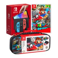 Consola Nintendo Switch Oled 64GB, neón rojo y azul + Juego Mario Odyssey + Estuche Mario Odyssey