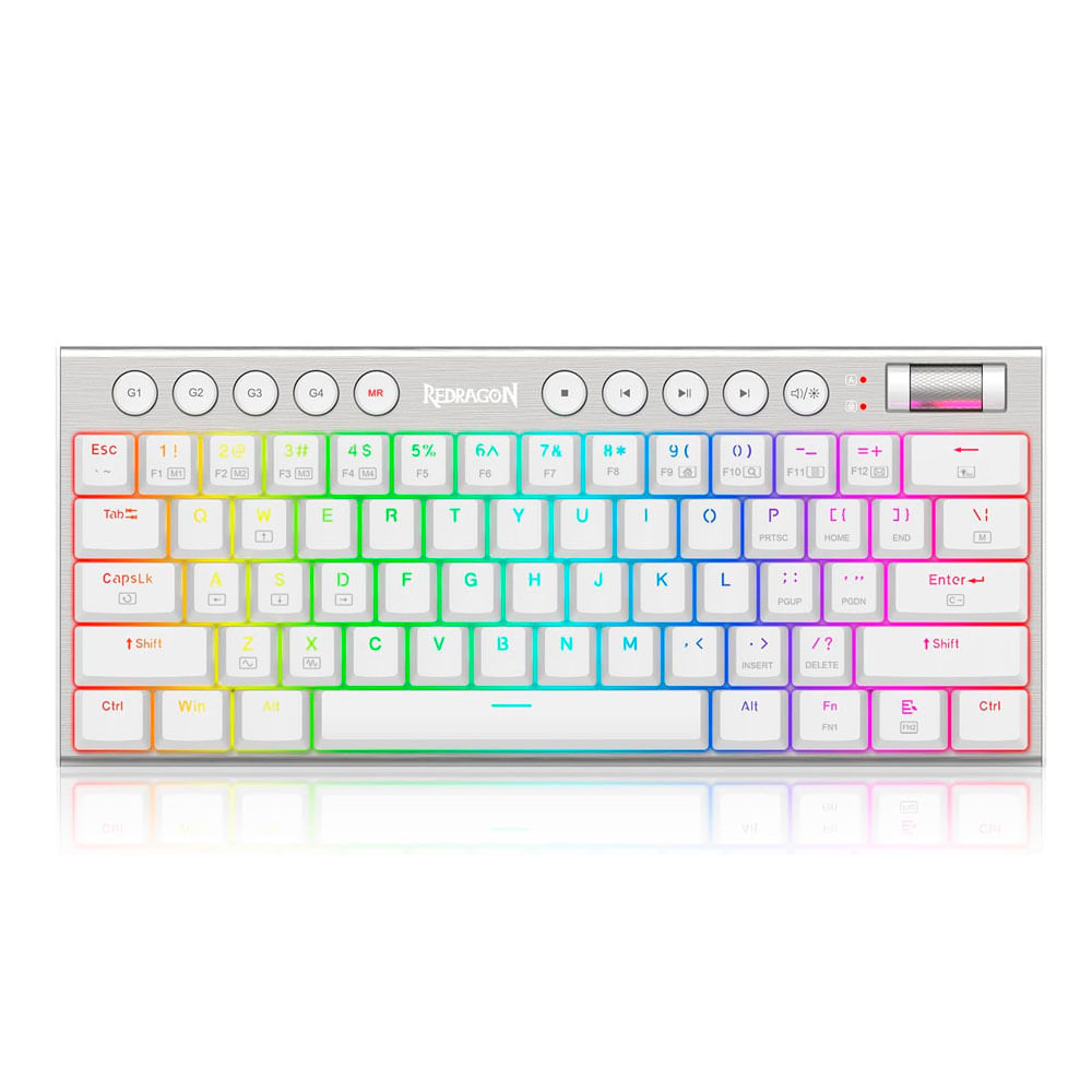 Teclado gamer Redragon Horus Mini Pro K632 mecánico, inalámbrico, conexión receptor USB/bluetooth/5.0 y 2.4 GHz, luces RGB, blanco