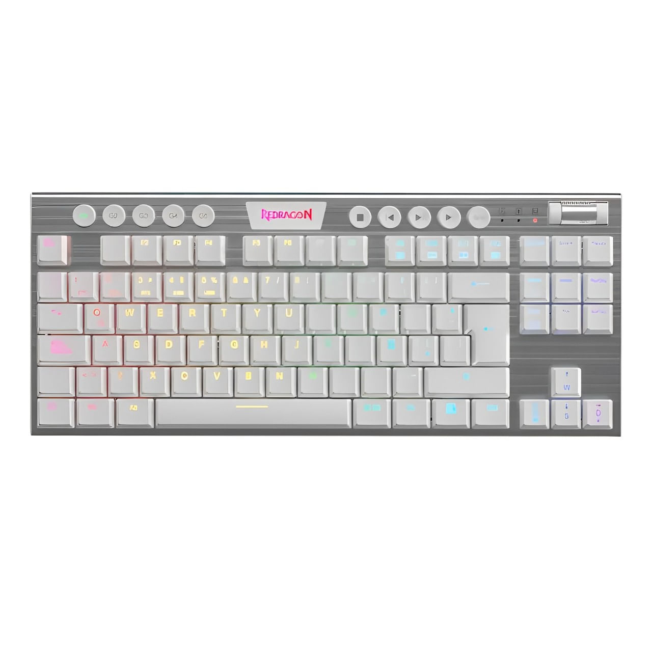 Teclado gamer Redragon Horus K619W mecánico, conexión receptor USB/bluetooth/5.0 y 2.4 GHz, luces RGB, blanco