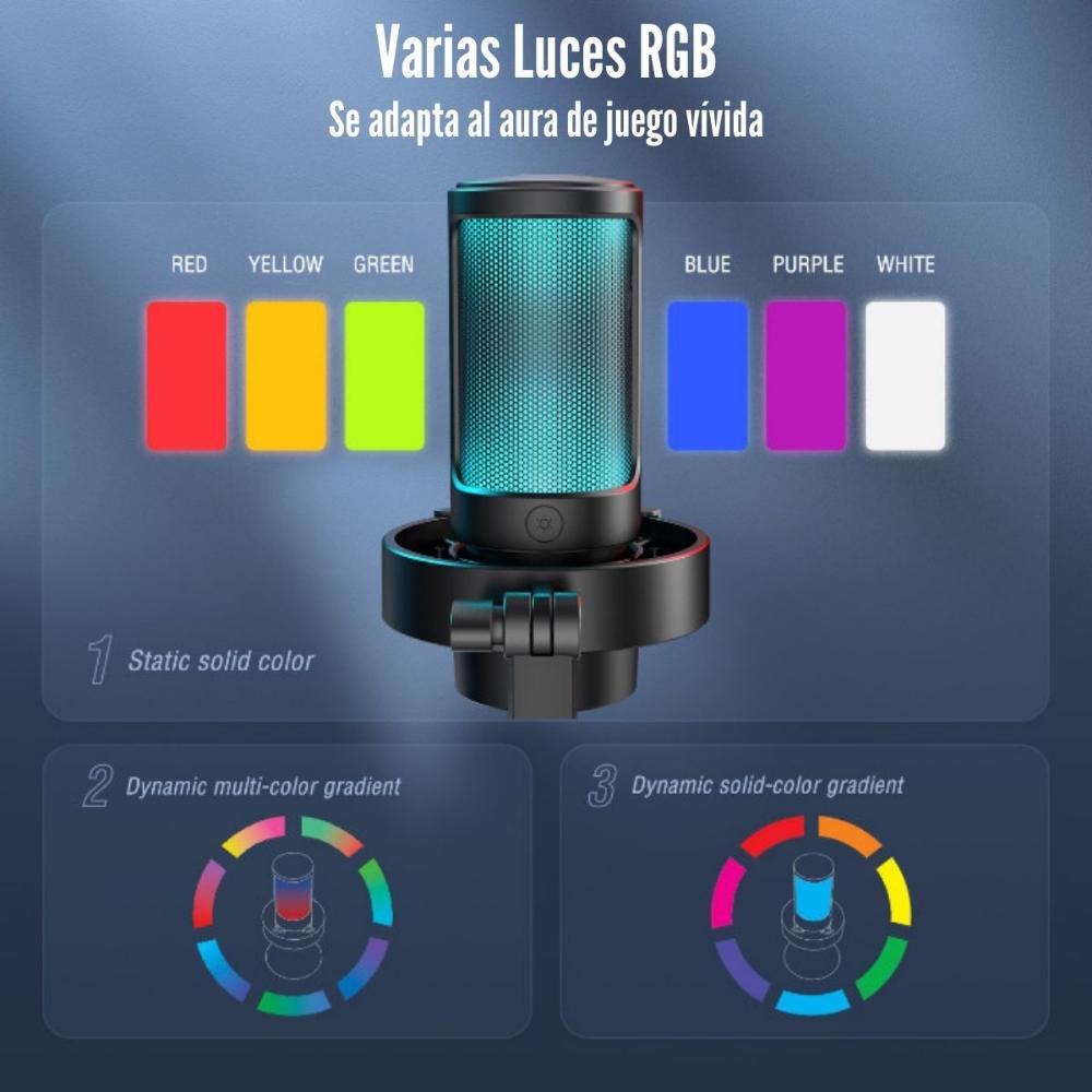 Imagen 2 del producto Micrófono Fifine Ampligame A8 de condensador, cardioide, alámbrico, conexión USB-C, 50Hz-20kHz, luces RGB, negro