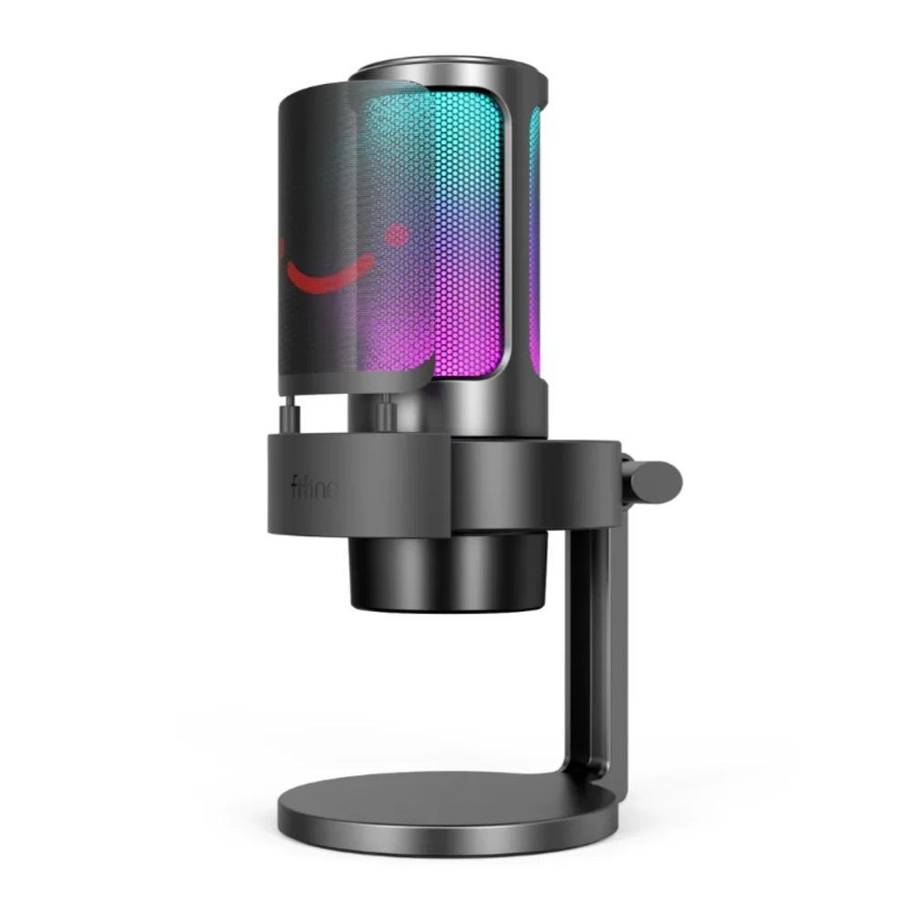 Micrófono Fifine Ampligame A8 de condensador, cardioide, alámbrico, conexión USB-C, 50Hz-20kHz, luces RGB, negro