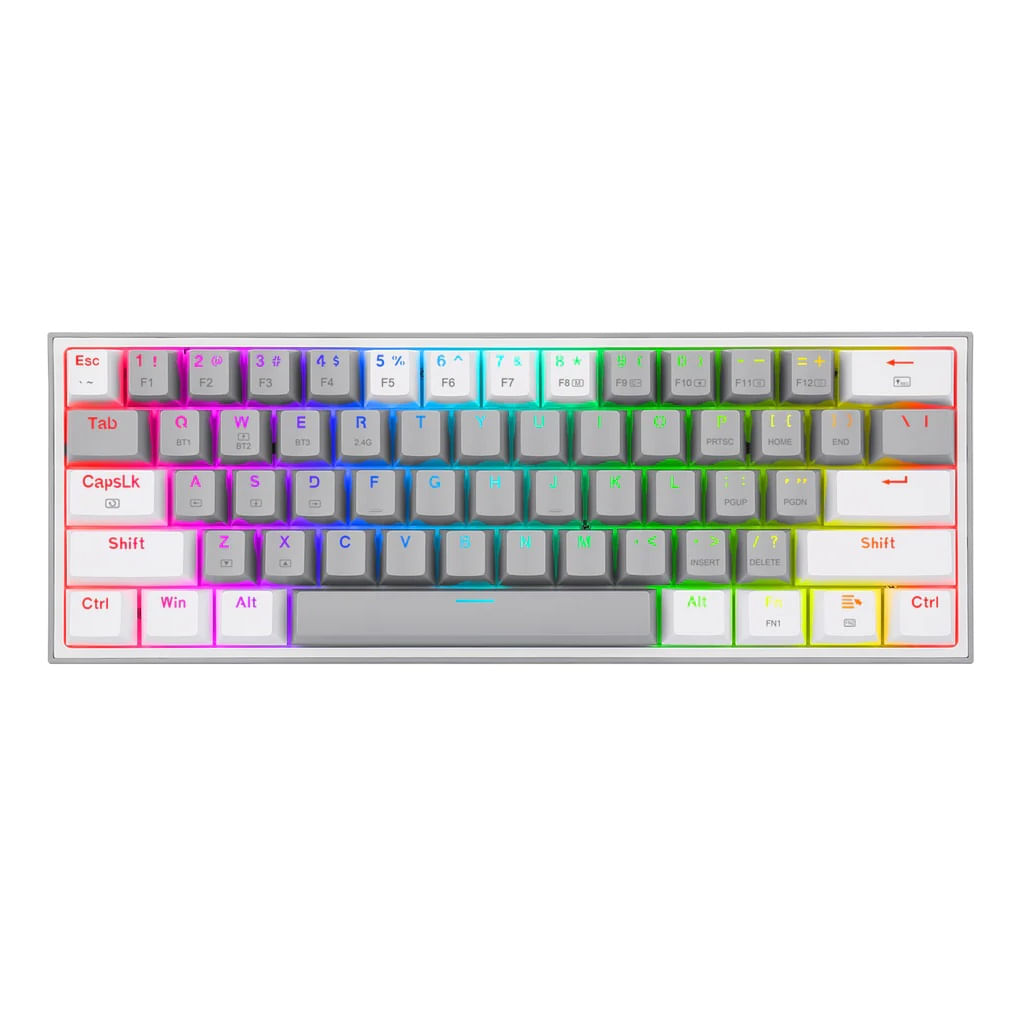 Teclado gamer Redragon Fizz Pro K616 mecánico, inalámbrico, conexión receptor USB/bluetooth/2.4 GHz, luces RGB, blanco