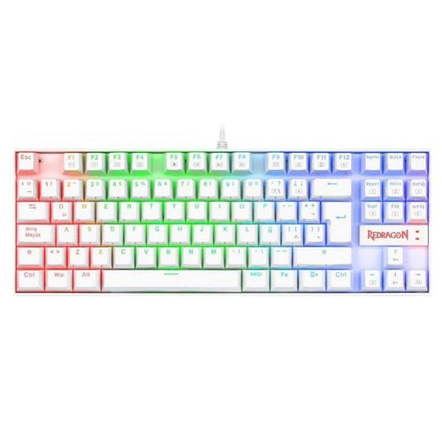 Teclado gamer Redragon Kumara K552 mecánico, alámbrico, conexión USB, switch rojo, luces RGB, blanco