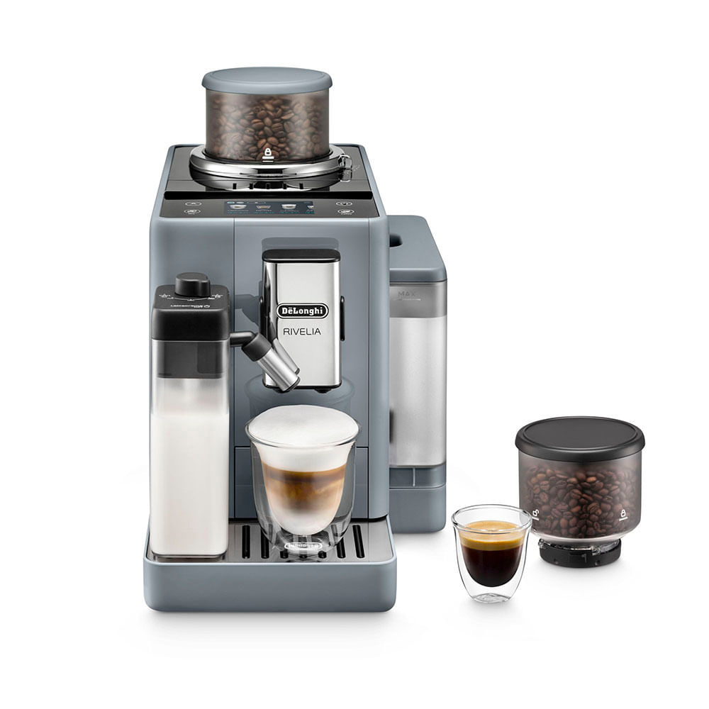 Cafetera De'Longhi Rivelia 1450W, capacidad 1.4 litros, pantalla táctil, gris