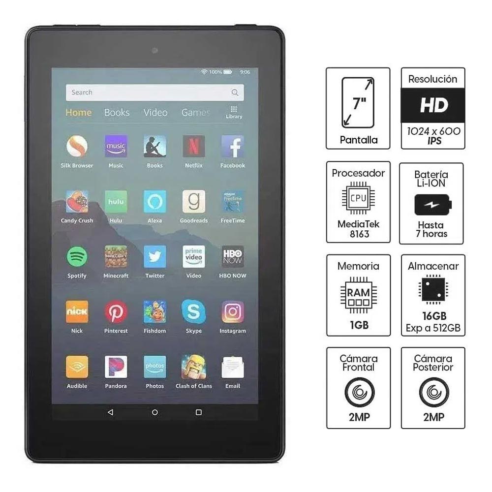 Imagen 2 del producto Tablet Amazon Fire 7"", 16GB, 1GB RAM, cámara principal 2MP y frontal 2MP, MediaTek 8163, hasta 7 horas, azul (reempacado)