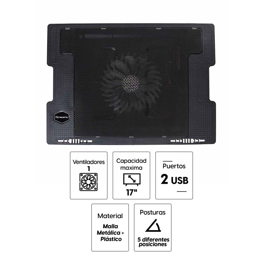 Imagen 2 del producto Cooler para laptop Coolbox Teraware máx. 17"", 2 puertos usb, 1 ventilador, 5 niveles de altura (reempacado)
