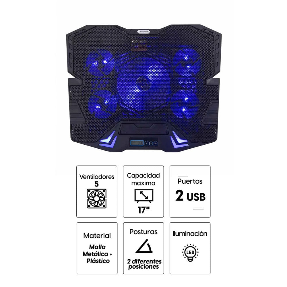 Imagen 2 del producto Cooler para laptop Coolbox Teraware máx. 17"", 2 puertos usb, 5 ventiladores, altura ajustable (reempacado)