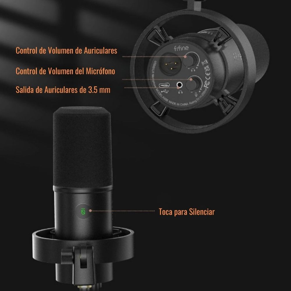 Imagen 2 del producto Micrófono Fifine T688 dinámico, cardioide, alámbrico, conexión XRL a USB, 70Hz-15kHz, negro