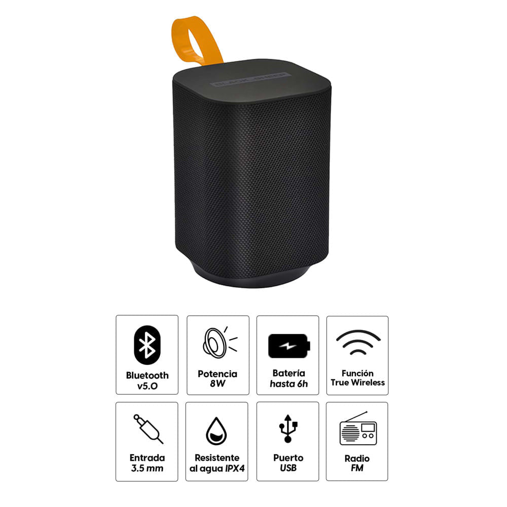 Imagen 2 del producto Reacondicionado: Parlante bluetooth Blacksheep Dome, potencia 8W, resistencia IPX4, hasta 6 horas de reproducción, negro