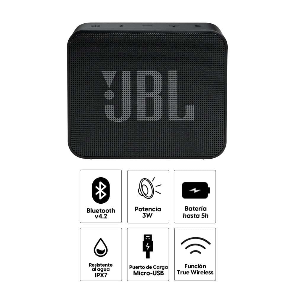 Imagen 2 del producto Reacondicionado: Parlante bluetooth JBL Go Essential potencia 3.1W, resistente al agua IPX7, hasta 5 horas de reproducción, negro