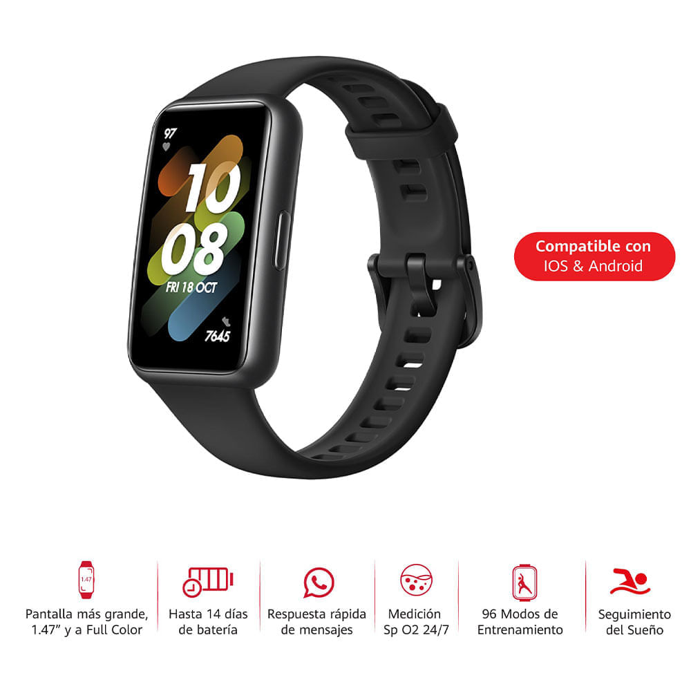 Imagen 2 del producto Reacondicionado: Smartband Huawei Band 7 resistente al agua 5ATM, máx. 14 días, 96 modos deportivos, 1.47"", negro