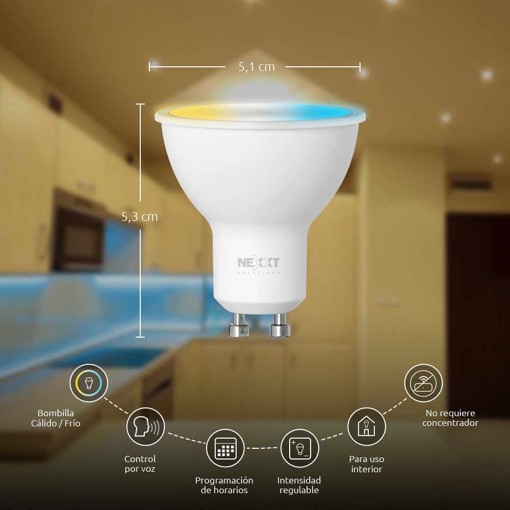 Imagen 2 del producto Reacondicionado: Foco dicroico inteligente Nexxt luz blanca y amarilla, wi-fi, 4w, tipo de bombilla MR16