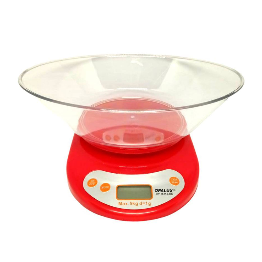 Imagen 2 del producto Reacondicionado: Balanza de cocina Opalux máx. 5 kg, pantalla LCD, rojo