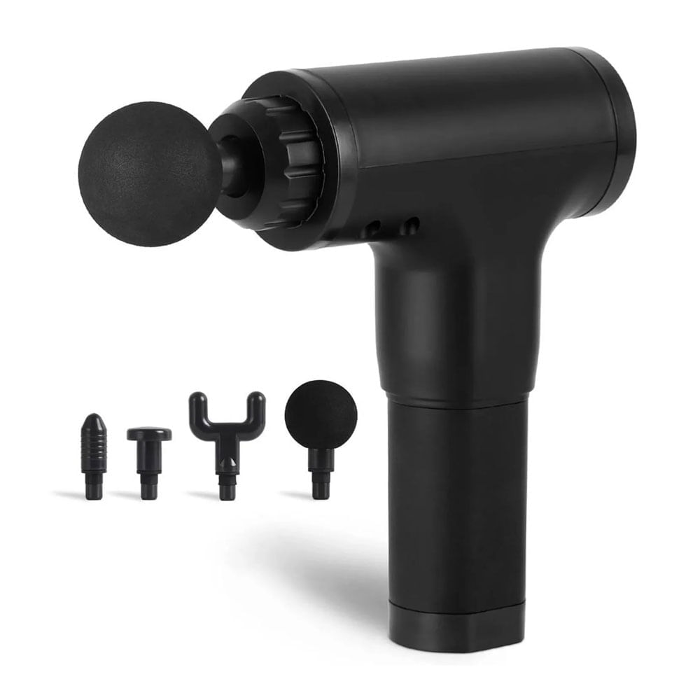 Reacondicionado: Masajeador para cuerpo Genérico tipo pistola recargable, 4 cabezales, batería recargable, negro