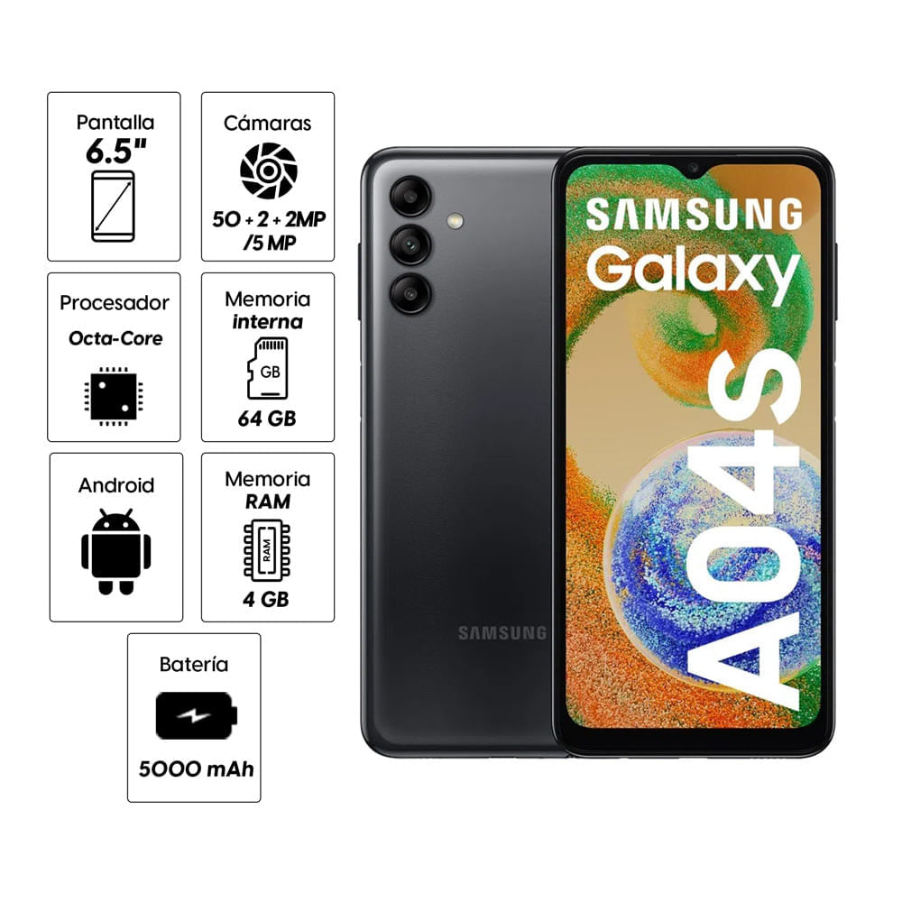Imagen 2 del producto Reacondicionado: Celular Samsung A04S, 64GB, 4GB RAM, cámara trasera 50MP y frontal 5MP, 6.5"", negro