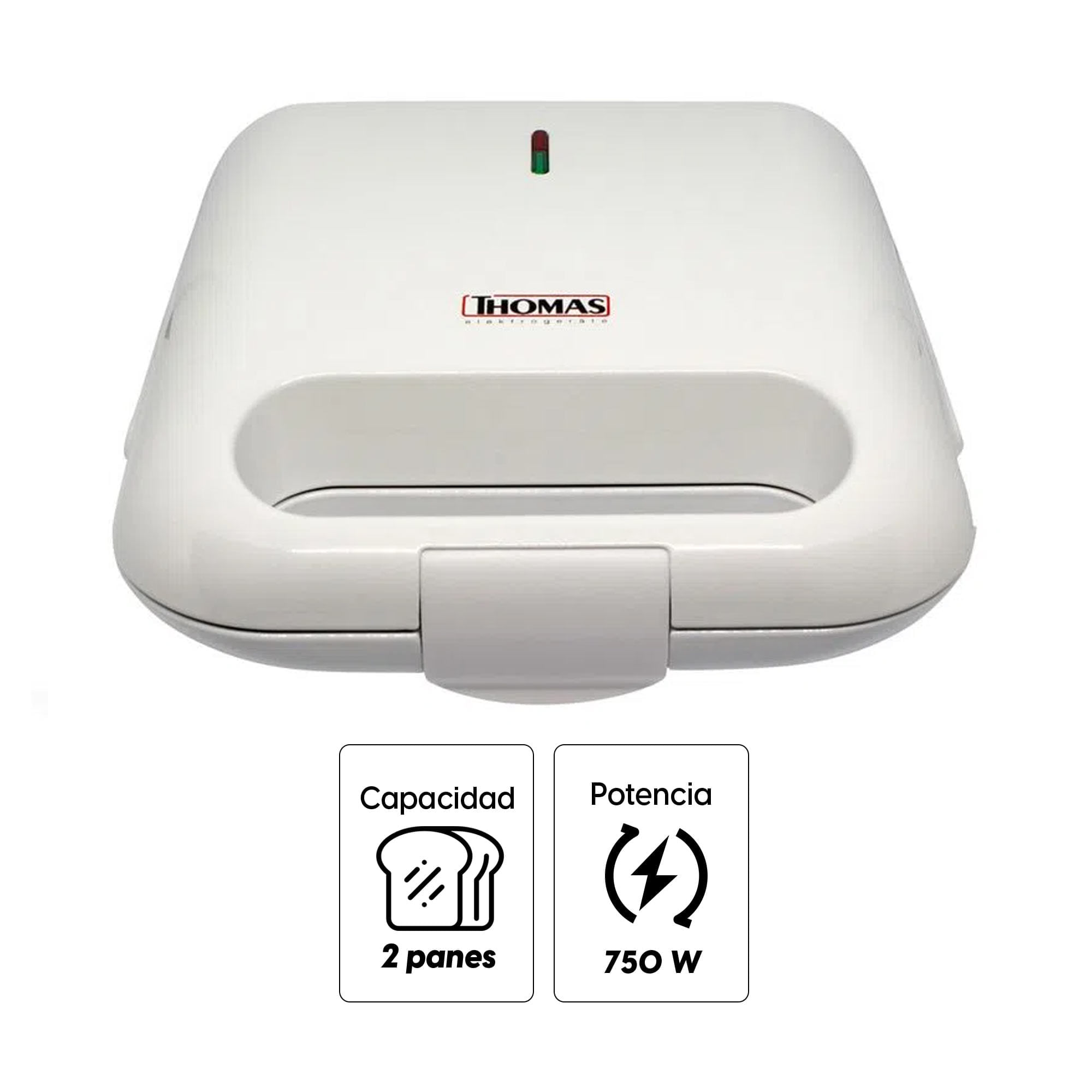 Imagen 2 del producto Reacondicionado: Sandwichera Thomas TH-952 750w, capacidad para 2 panes, blanca