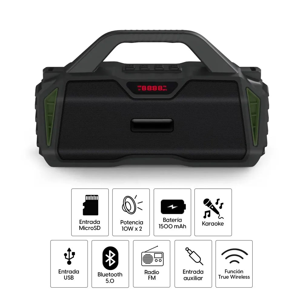 Imagen 2 del producto Parlante bluetooth karaoke Decibel PJT-NR6011M 2x10W, máx. 5 horas, Radio FM/USB/SD, TWS, 1500 mAh, verde (reempacado)