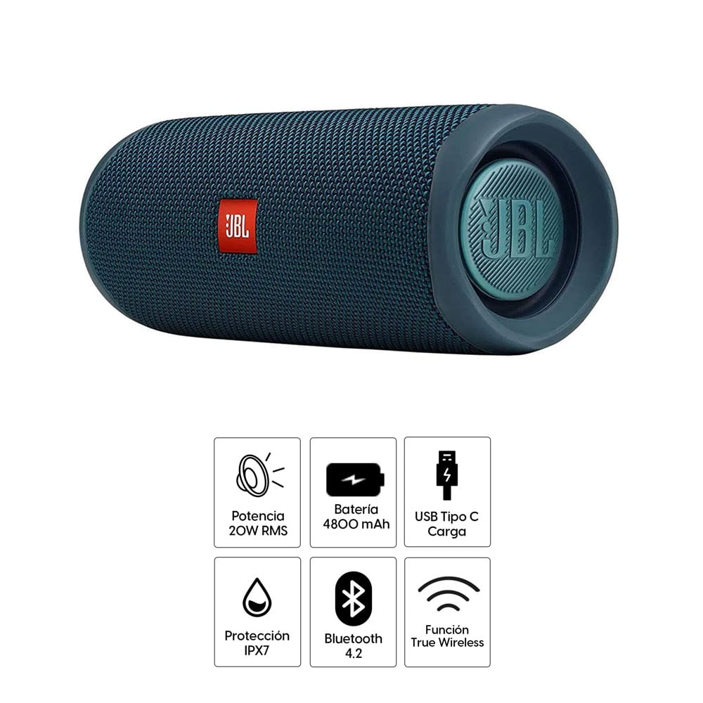 Imagen 2 del producto Reacondicionado: Parlante bluetooth JBL Flip 5 potencia 20W, resistente al agua IPX7, hasta 12 horas de reproducción, azul