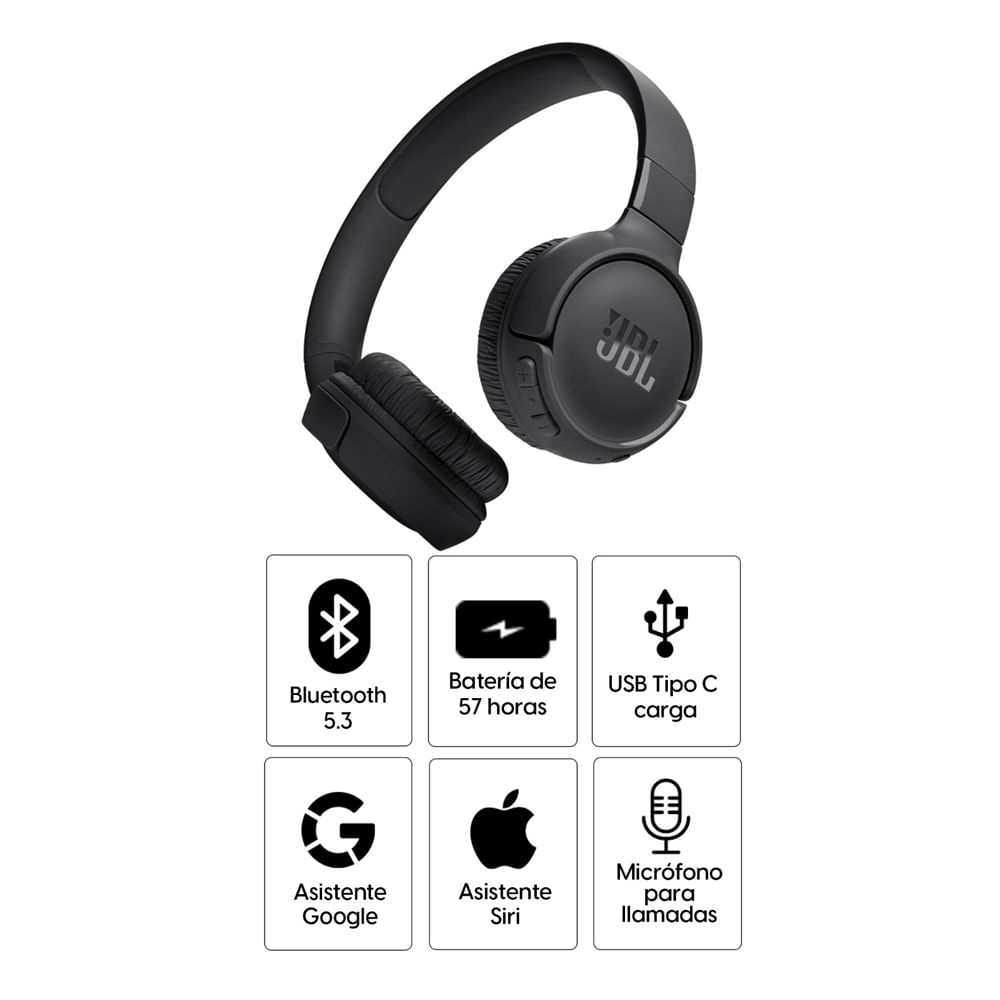 Imagen 2 del producto Reacondicionado: Audífonos bluetooth on ear JBL T520 Pure Bass máx. 57 horas, control de música y llamadas, negro