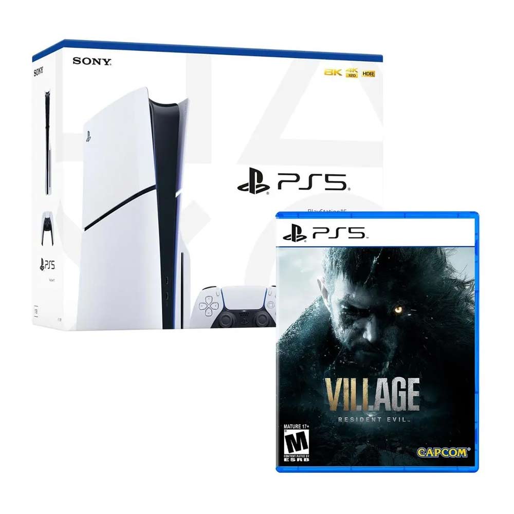 Consola Playstation 5 Slim con lector de discos, 1TB + Juego Resident Evil Village