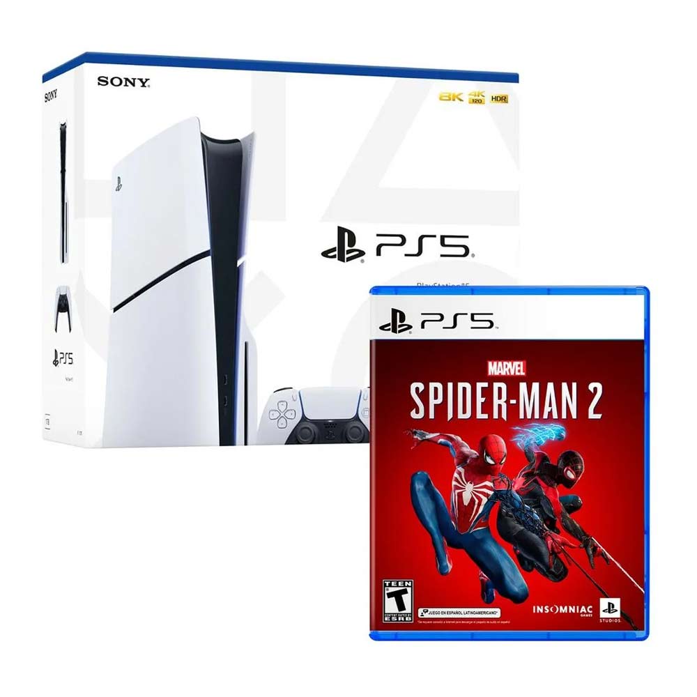 Consola Playstation 5 Slim con lector de discos, 1TB + Juego Spider Man 2