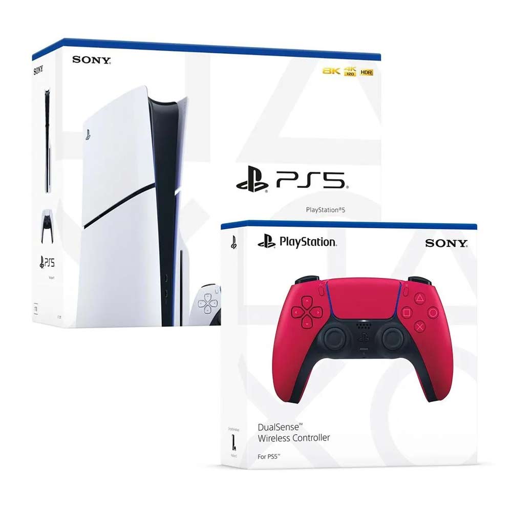 Consola Playstation 5 Slim con lector de discos, 1TB + Mando DualSense, rojo