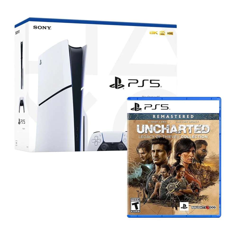 Consola Playstation 5 Slim con lector de discos, 1TB + Juego Uncharted Legacy of Thieves Collection