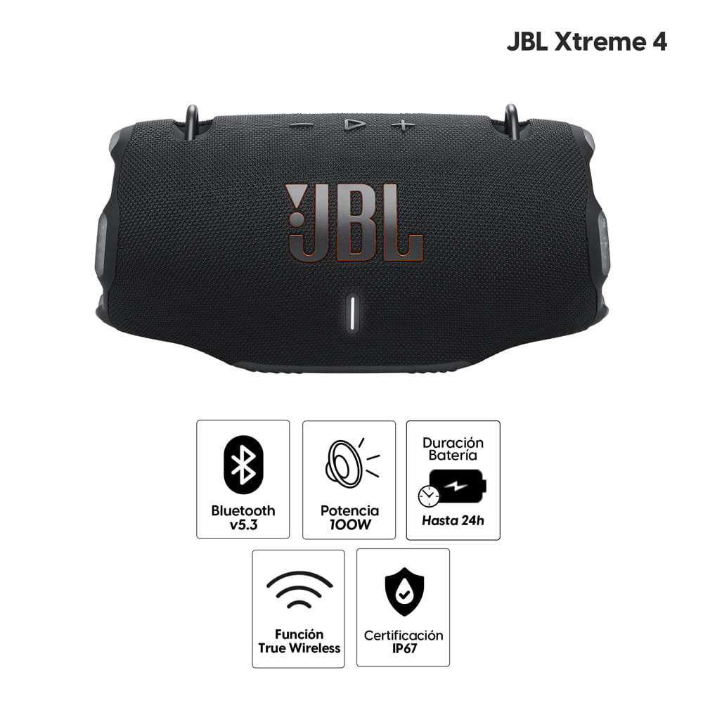 Imagen 2 del producto Parlante bluetooth JBL Xtreme 4 potencia 100W, resistente al agua IP67, hasta 24 horas de reproducción, negro
