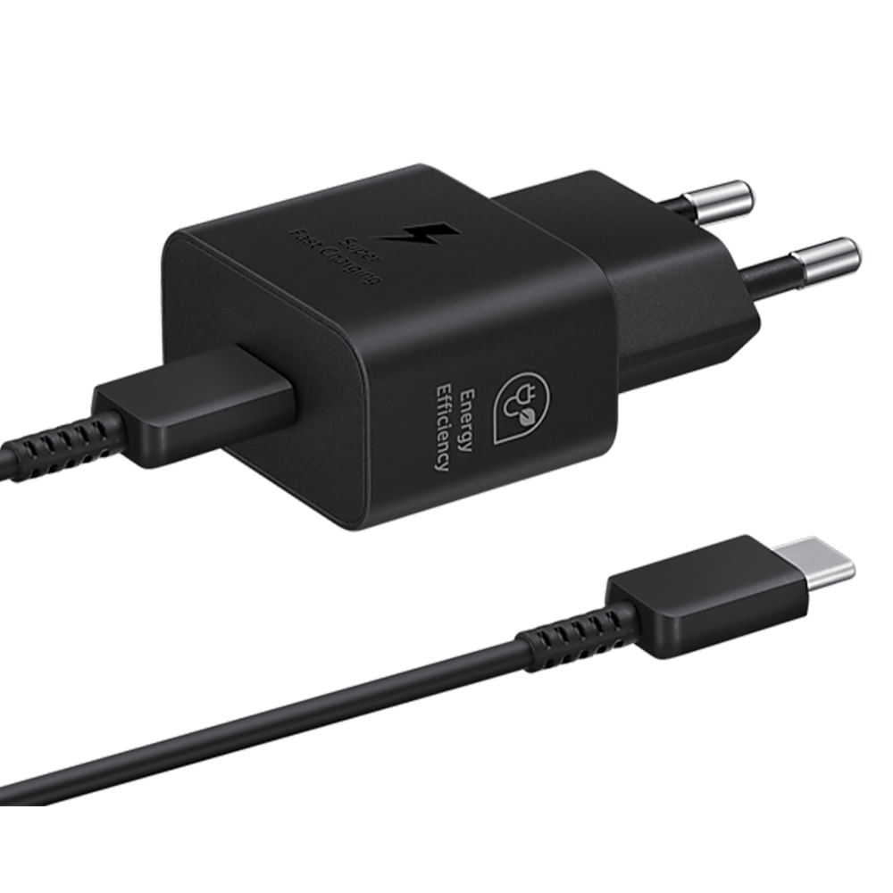 Cargador de pared Samsung USB Tipo-C 25W, negro + Cable Tipo-C 1m, negro