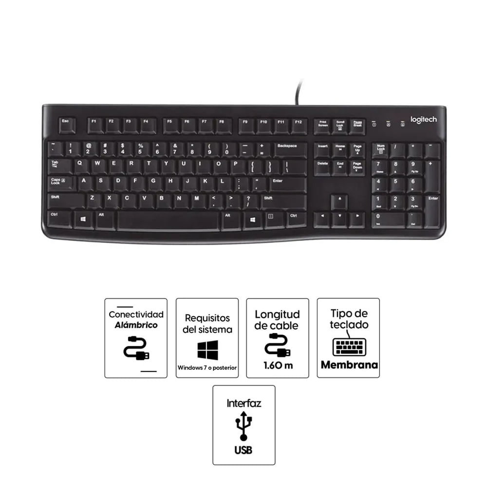 Imagen 2 del producto Kit alámbrico Logitech MK120 teclado y mouse, membrana, conexión usb, negro (reempacado)