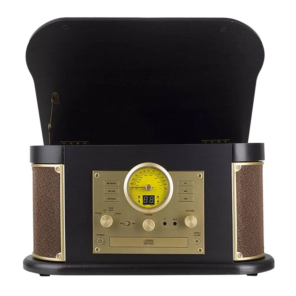 Imagen 2 del producto Tocadiscos bluetooth clásico Coolbox radio fm, puertos usb - sd - aux-in, lector de cassette, cd, acabado de madera (reempacado)