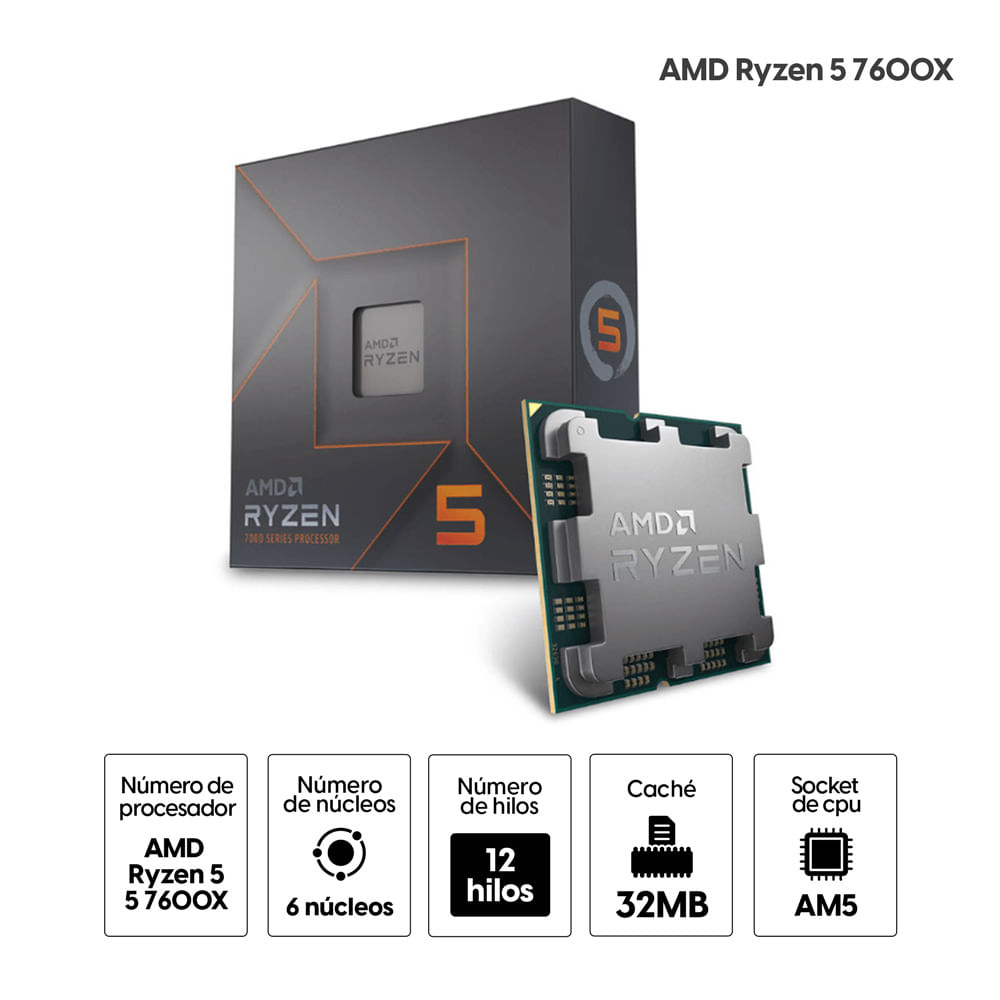 Imagen 2 del producto Procesador AMD Ryzen 5 7600X 6 cores, 5.3Ghz, AM5