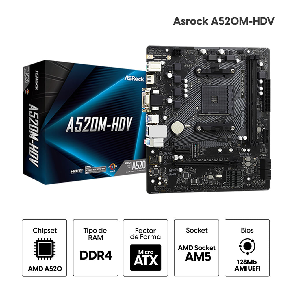 Imagen 2 del producto Placa madre Asrock A520M-HDV AM4, DDR4 MATX