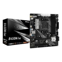 Placa madre ASRock B450M/ac, socket AM4, DDR4 hasta 128GB, factor micro-ATX, Wi-Fi y Bluetooth, M.2 PCIe Gen3 x4, HDMI y D-Sub