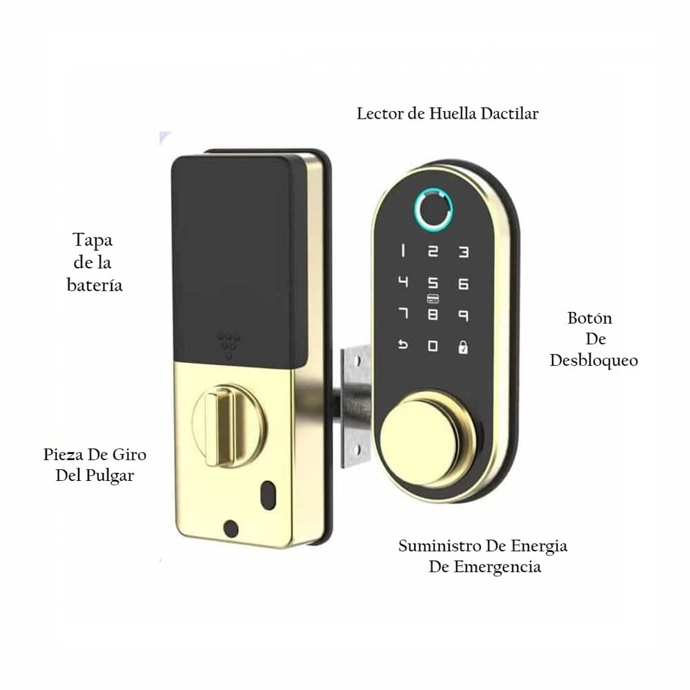 Imagen 2 del producto Cerradura Digital Inteligente Tech Care Con Deadlock Dorado