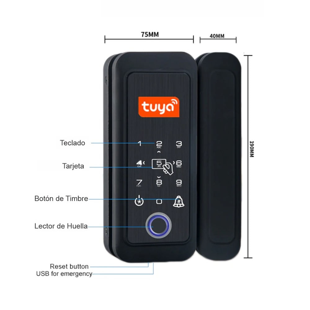 Imagen 2 del producto Cerradura Digital Smart para puerta de Vidrio Tech Care con 4 modos, Negro
