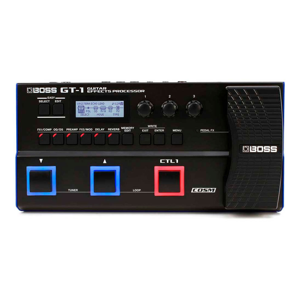 Pedalera multiefectos para guitarra Boss GT1, 108 efectos, looper 32 segundos, pantalla LCD, negro