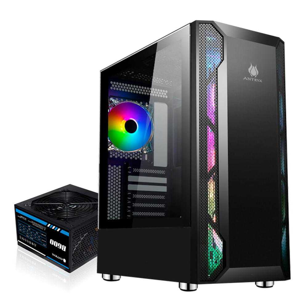 Gabinete Antryx RX-430U Black, incluye 1 ventiladores ARGB + barra de luz ARGB, panel lateral de vidrio templado, con fuente B600w