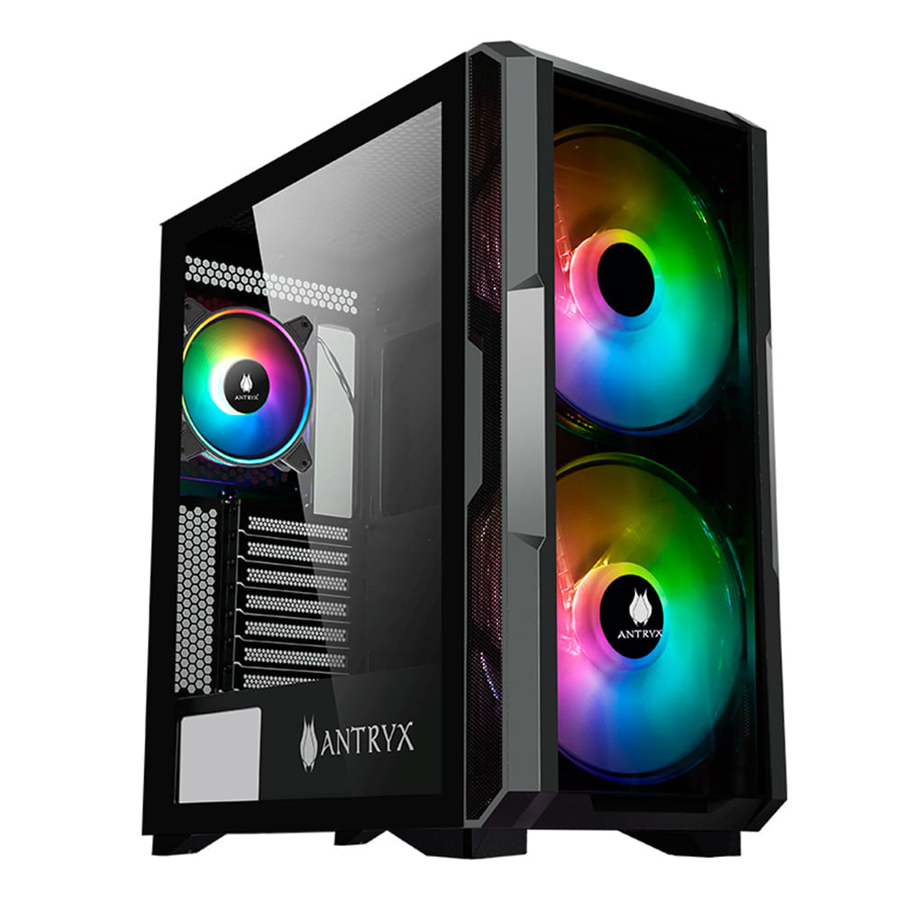 Imagen 1 del producto Gabinete Antryx FX Cruiser Black, incluye 3 ventiladores ARGB, panel lateral de vidrio templado, malla frontal, sin fuente