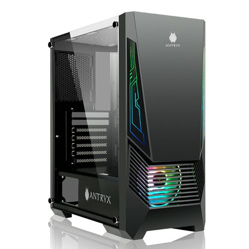 Gabinete Antryx Xtreme NC-257 Black, 1 ventilador ARGB, barra lateral ARGB, panel lateral de vidrio templado, con fuente B500w