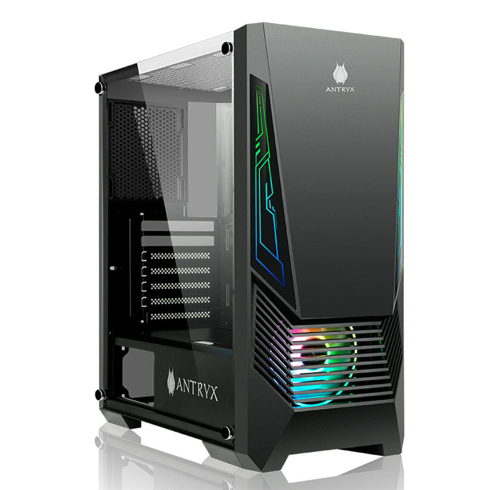 Gabinete Antryx Xtreme NC-257 Black, 1 ventilador ARGB, barra lateral ARGB, panel lateral de vidrio templado, con fuente B500w