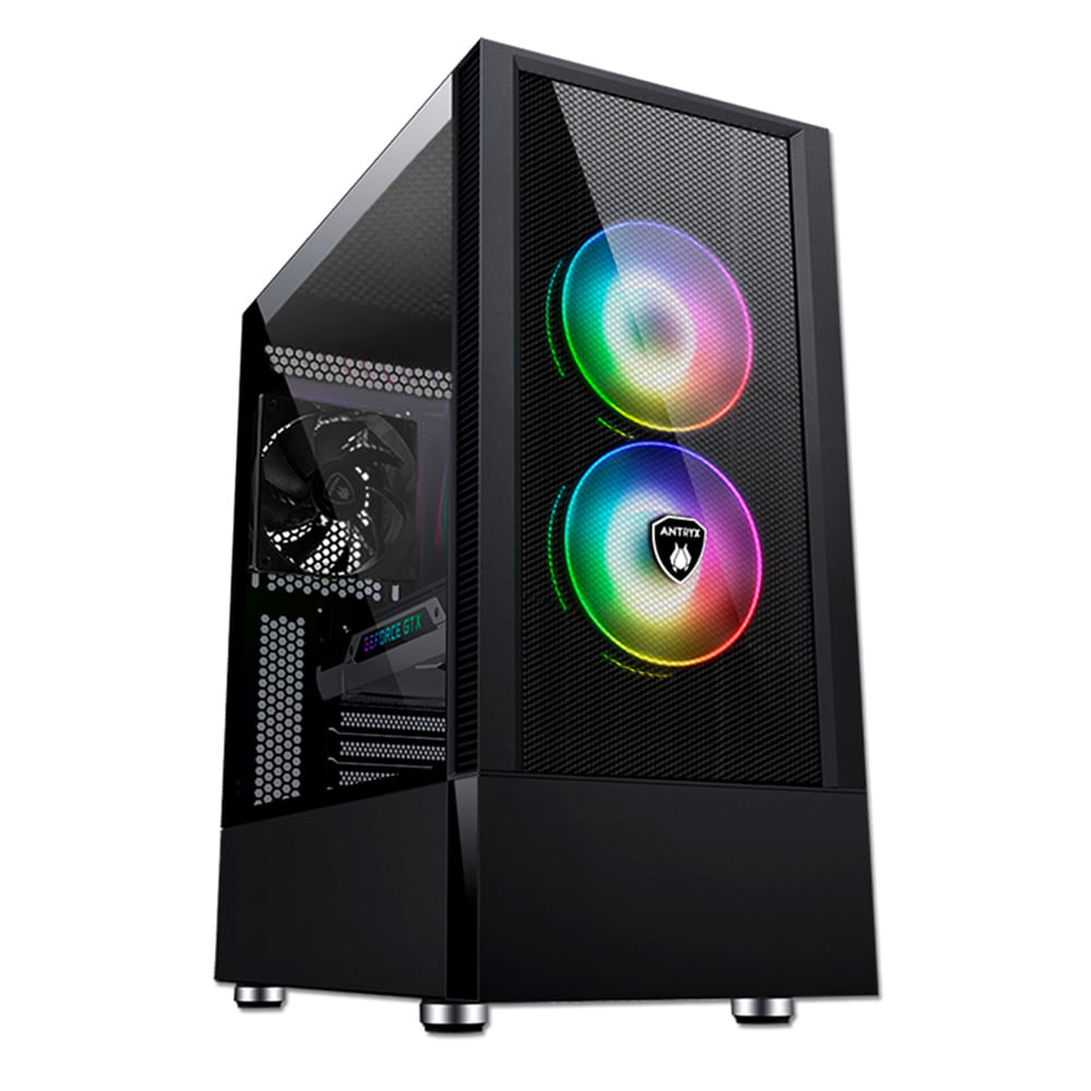 Gabinete Antryx RX-460 Mesh Black USB 3.0, incluye 2 ventiladores ARGB, panel lateral de vidrio templado, sin fuente