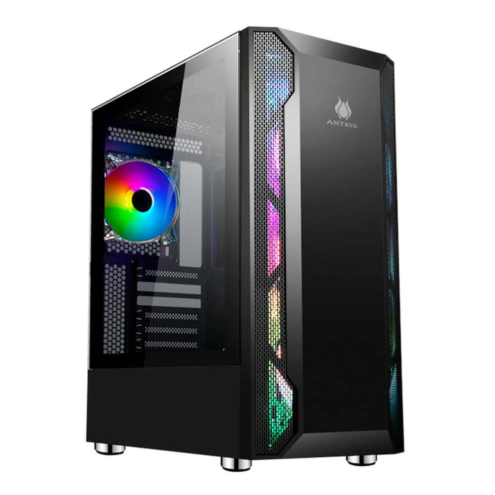 Imagen 1 del producto Gabinete Antryx RX-430U Black USB 3.0, incluye 1 ventiladores ARGB, barra de luz ARGB, panel lateral de vidrio templado, sin fuente