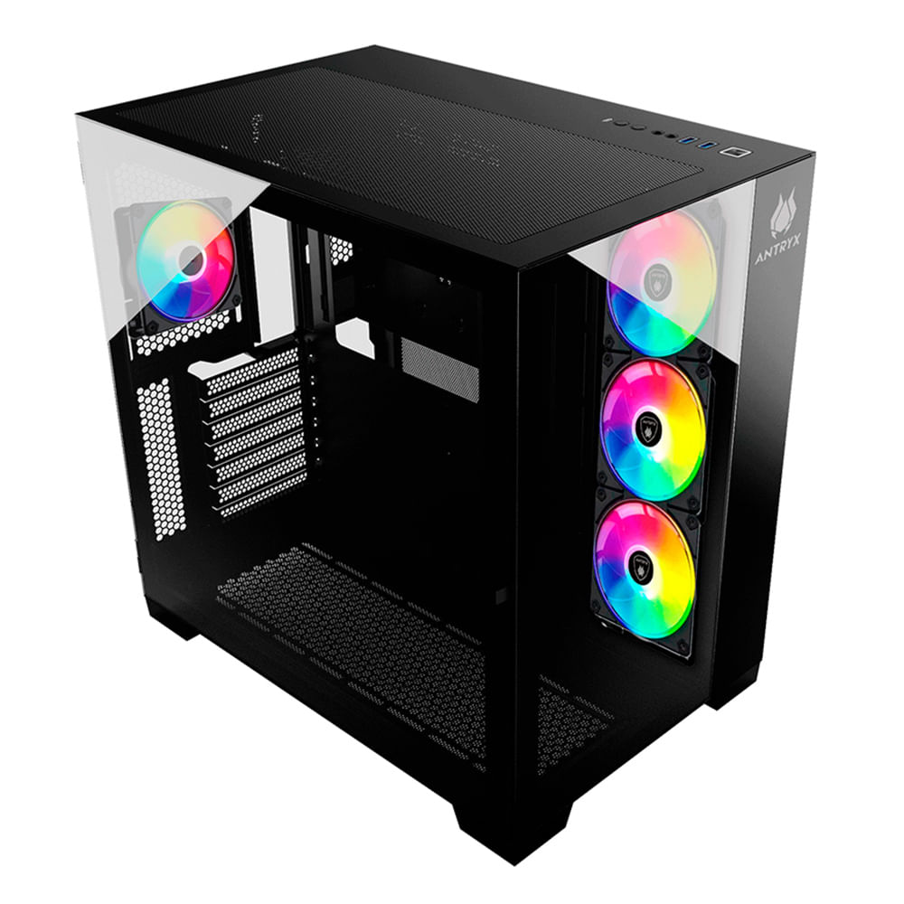 Imagen 2 del producto Gabinete Antryx FX900 Black, doble panel de vidrio templado, incluye 4 ventiladores ARGB, USB Tipo-C, sin fuente