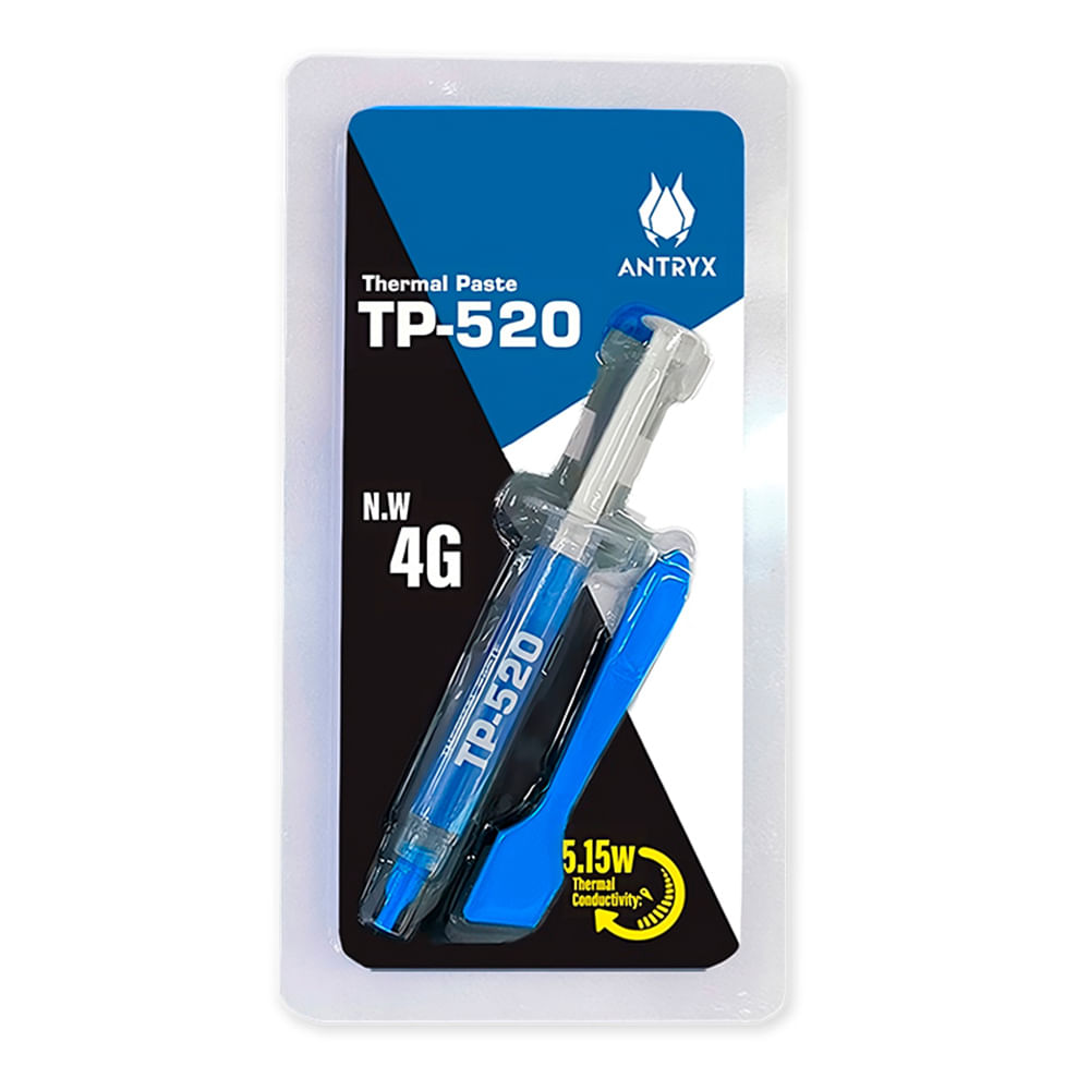 Pasta térmica Antryx TP-520 Pro 4g, conductividad 5.15W/mk, no conductora, alta disipación y estabilidad térmica, ideal para CPU y GPU de alto rendimi