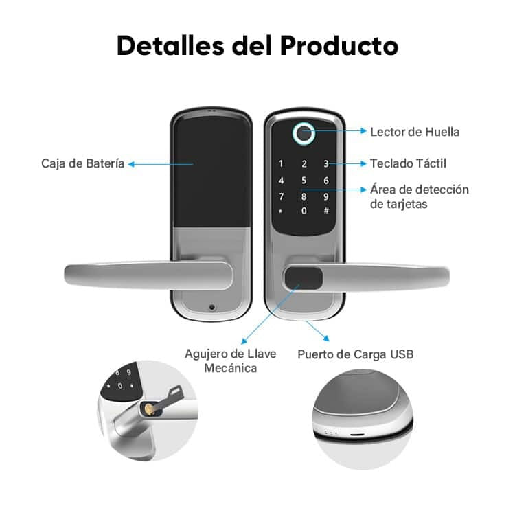 Imagen 2 del producto Cerradura Digital Inteligente Tech Care 5 modos conexión Alexa , Plata