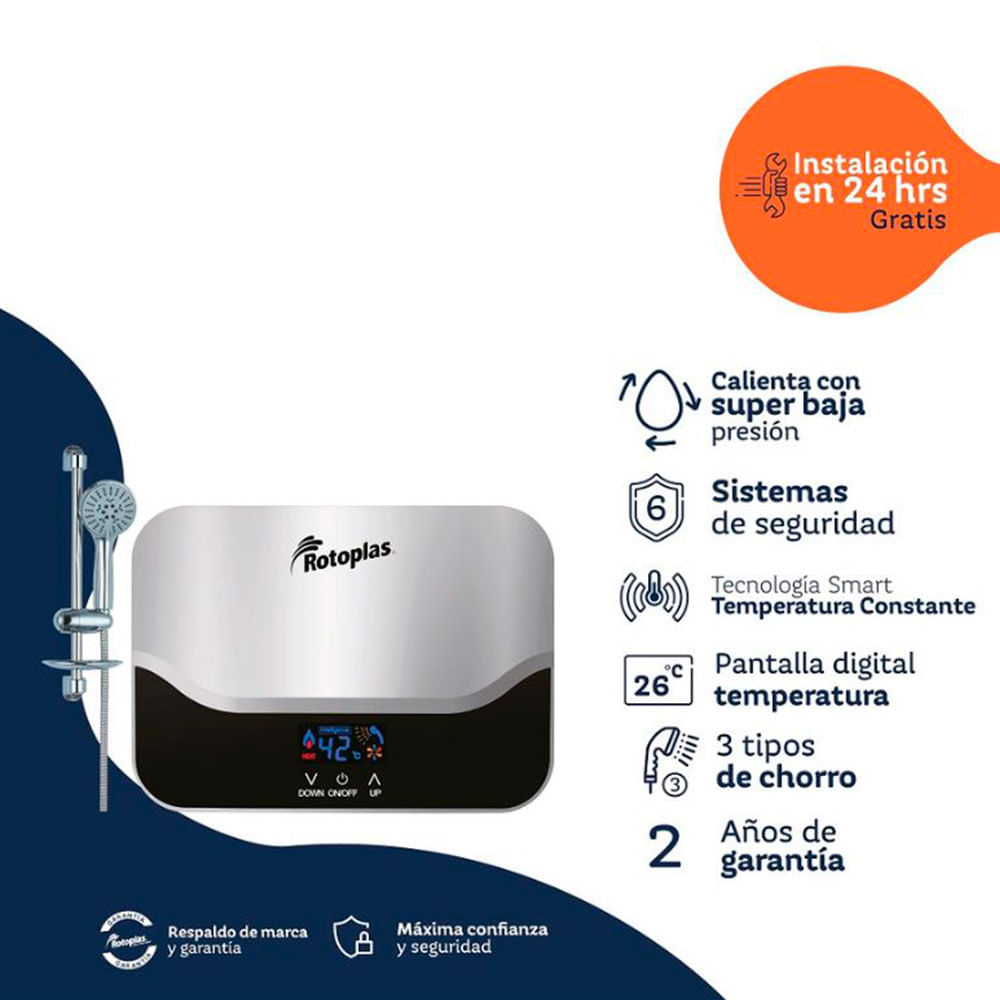 Imagen 2 del producto Terma Instantanea Prisma, 5500 watts, pantalla digital, regula temperatura por grado, gris con negro