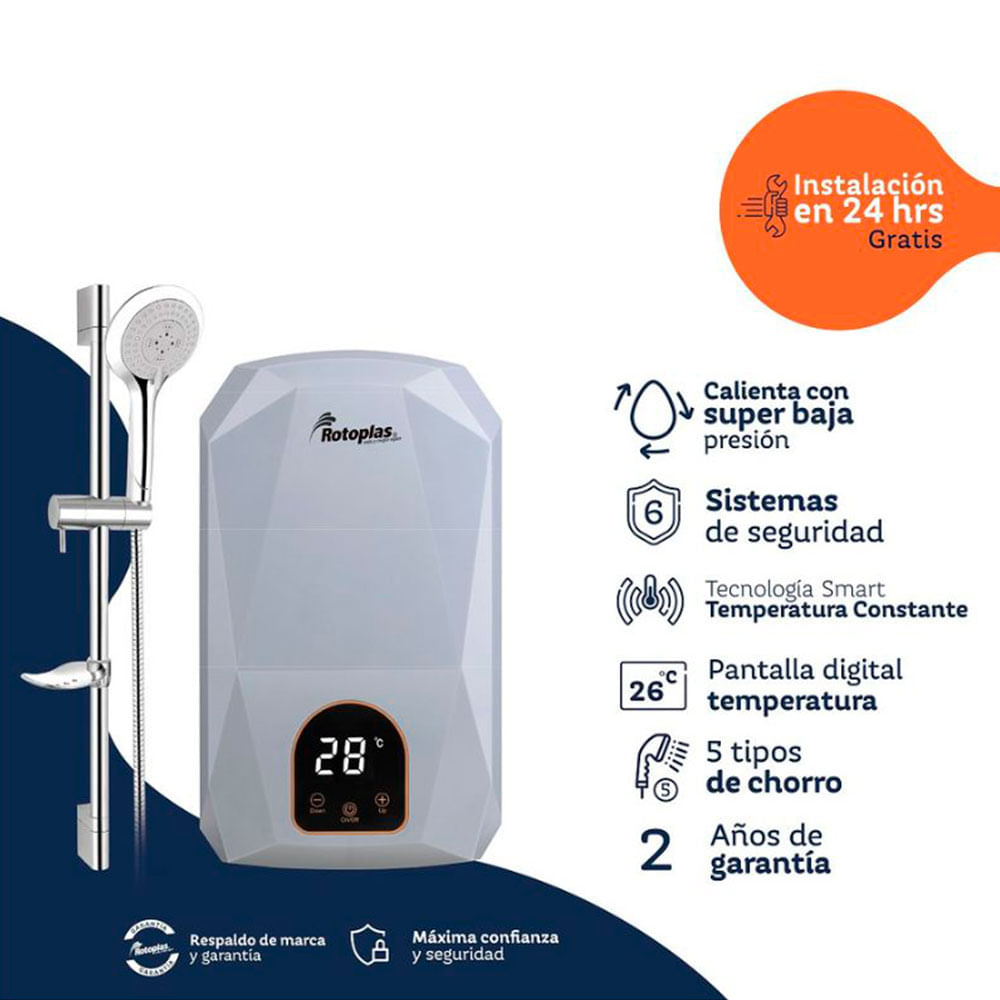 Imagen 2 del producto Terma instantánea Rotoplas Supreme pantalla digital,  5 salidas de agua regulable, gris